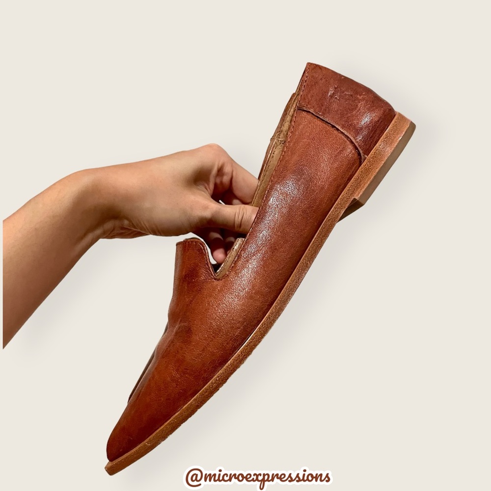 Frye Kenzie Venetian Cognac Leather Work Casual Everyday Pointy Wood Flat Loafer - Picture 11 of 11